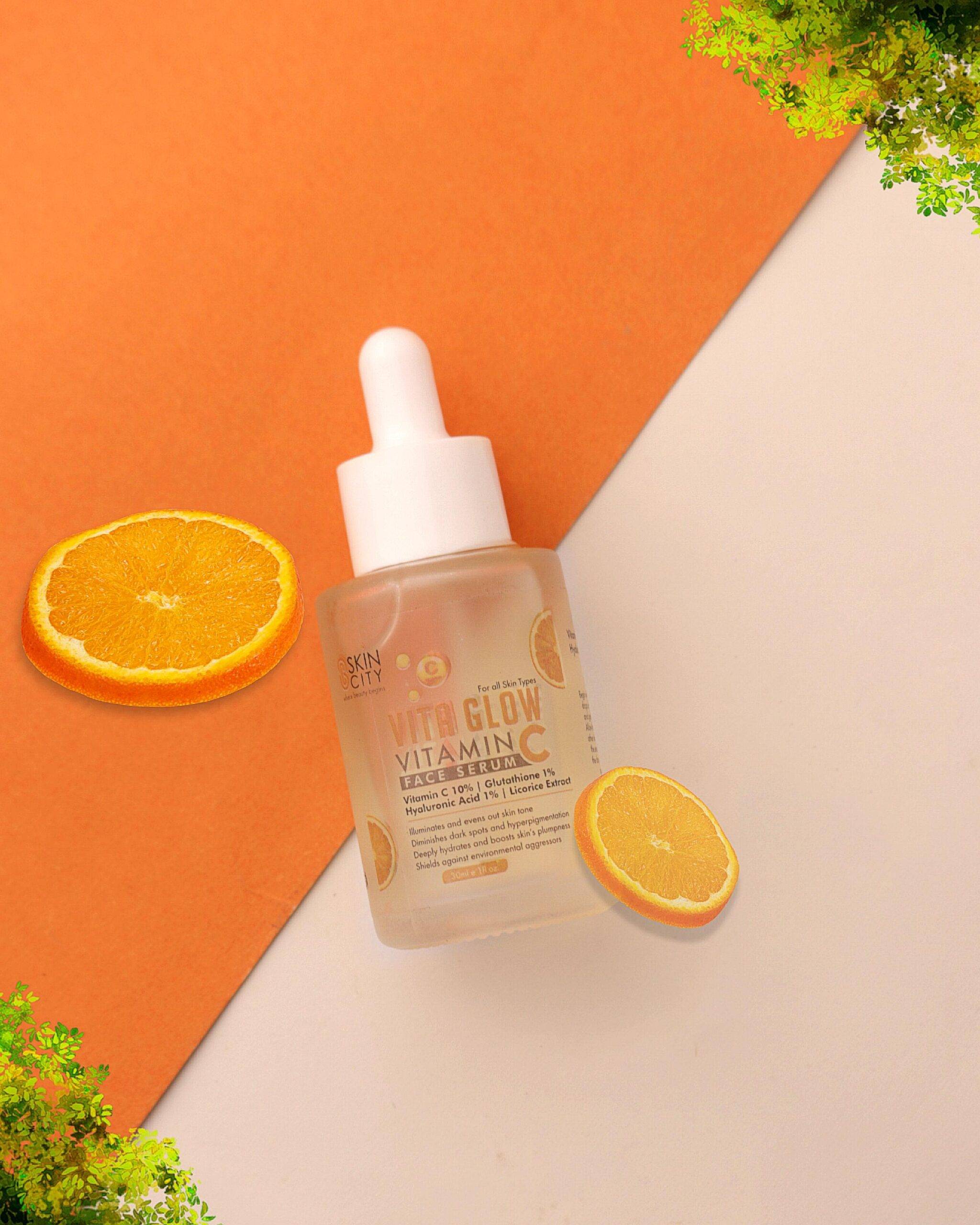Vita Glow vitamin C face serum with hyaluronic acid for brightening and hydration.