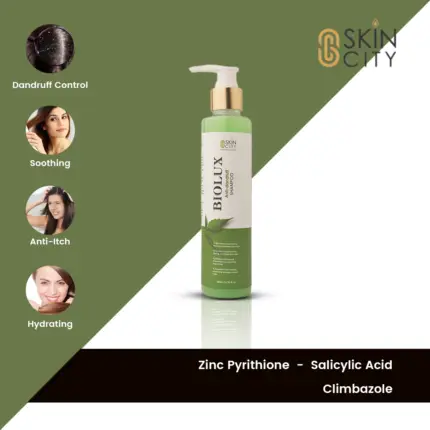 Biolux anti-dandruff shampoo with zinc pyrithione and salicylic acid for itch relief and hydration
