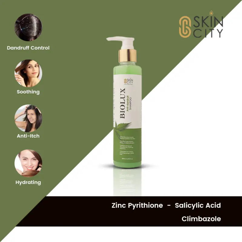 Biolux anti-dandruff shampoo with zinc pyrithione and salicylic acid for itch relief and hydration