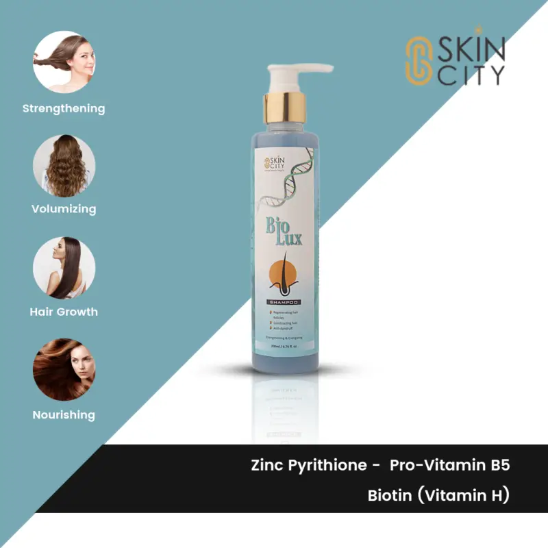 Biolux biotin shampoo for hair strengthening, volumizing, and growth with pro-vitamin B5