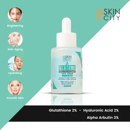 Glutone brightening face serum with glutathione and alpha arbutin for anti-aging and hydration