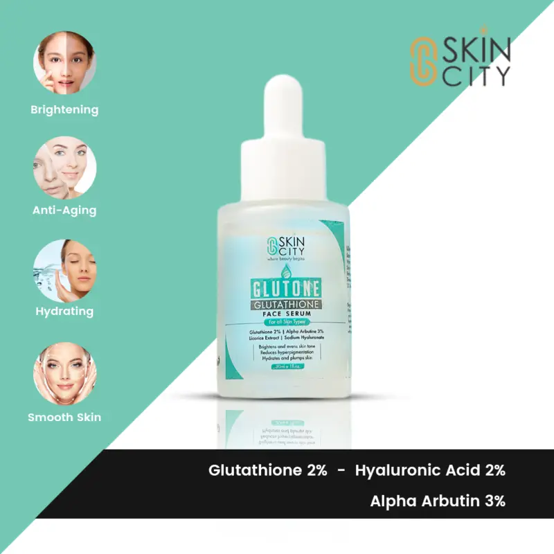 Glutone brightening face serum with glutathione and alpha arbutin for anti-aging and hydration