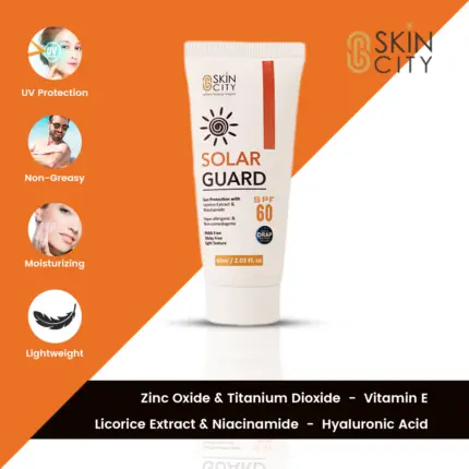 Solar Guard SPF 60 sunscreen with licorice extract and niacinamide for waterproof sun protection